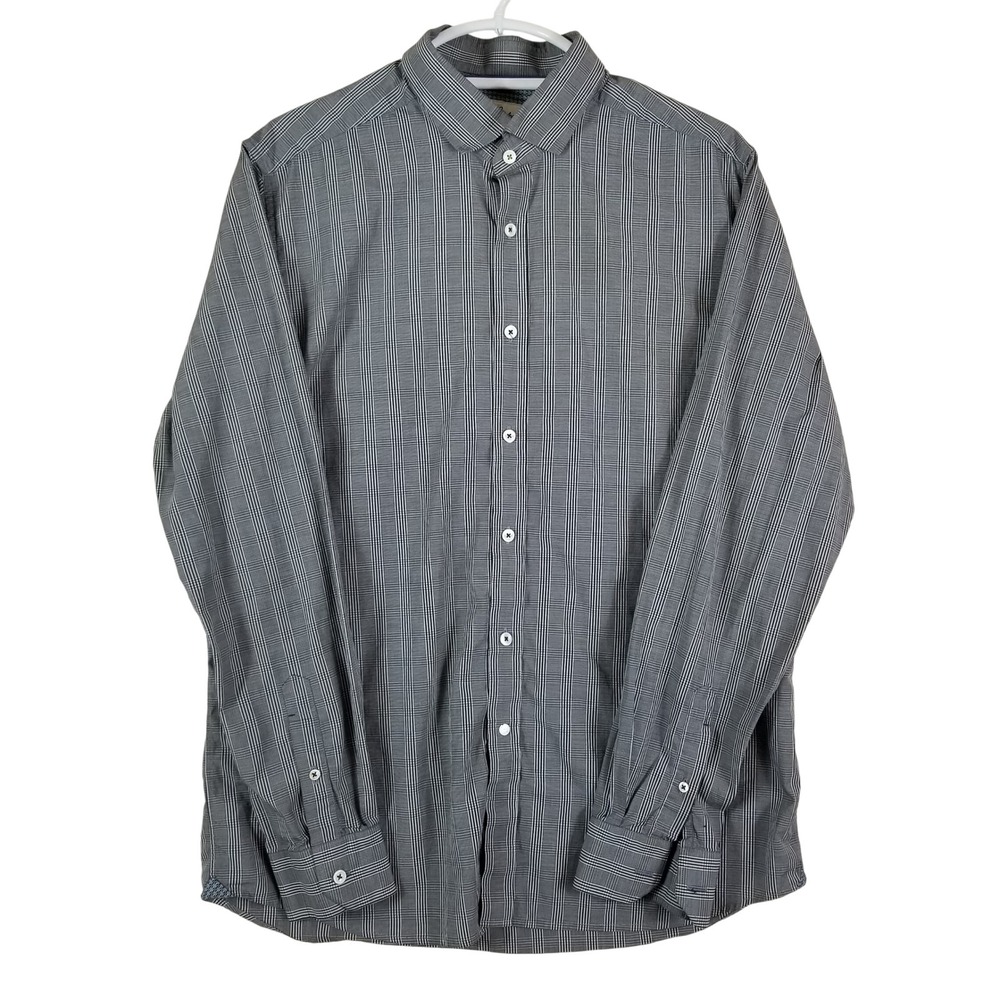 Robert Graham Button Down Shirt Mens 17.5 Black White Plaid Tailored Fit Cotton